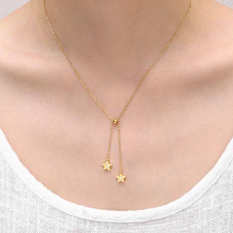304 Stainless Steel 18K Gold Plated Simple Style Patchwork Star Pendant Necklace
