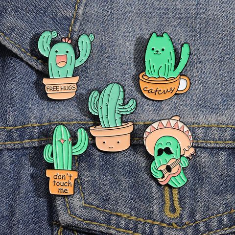 Cartoon Style Cactus Alloy Stamping Stoving Varnish Plating Unisex Brooches