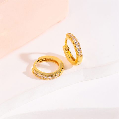 1 Pair Retro Simple Style Round Plating Inlay Copper Copper Alloy Brass Rhinestones 18K Gold Plated Earrings