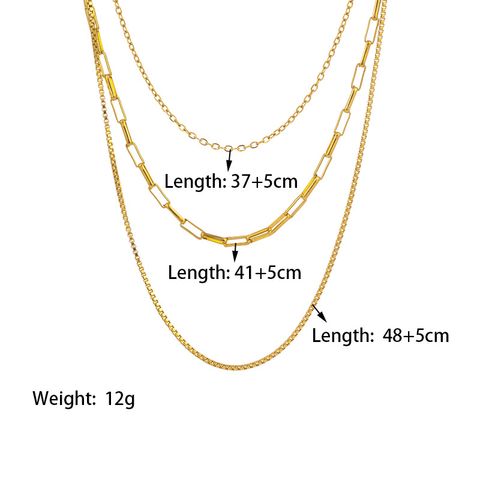 304 Stainless Steel 18K Gold Plated Simple Style Plating Chain Solid Color Three Layer Necklace