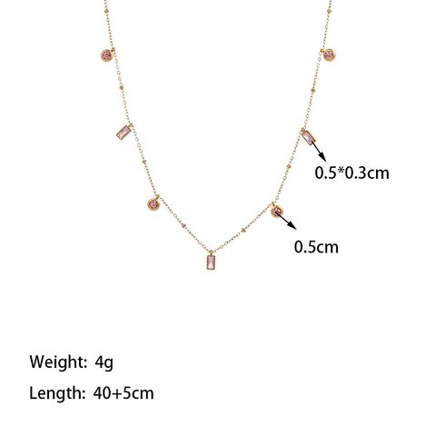 304 Stainless Steel 18K Gold Plated Vintage Style Plating Inlay Geometric Solid Color Artificial Rhinestones Necklace