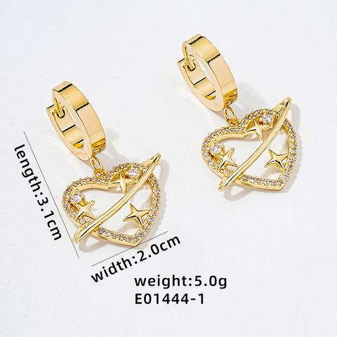 1 Pair Simple Style Star Heart Shape Plating Hollow Out Inlay Copper Zircon Gold Plated Drop Earrings