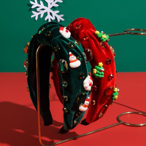 Style Classique Sapin De Noël Père Noël Bonhomme De Neige Chiffon Incruster Verre Forage Bande De Cheveux