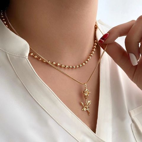 Elegant Lady Rose Alloy Women's Layered Necklaces