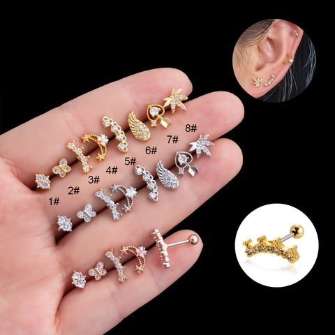1 Piece Ear Cartilage Rings & Studs Vintage Style French Style Simple Style Star Wings Butterfly 316 Stainless Steel  Copper Plating Inlay Zircon