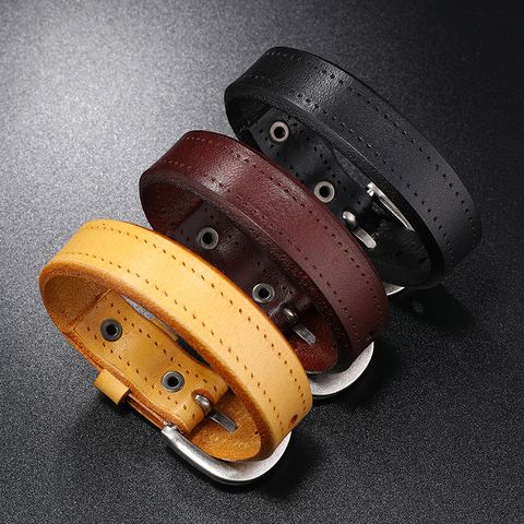 Retro Punk Simple Style Solid Color Leather Handmade Inlay Artificial Diamond Unisex Bracelets