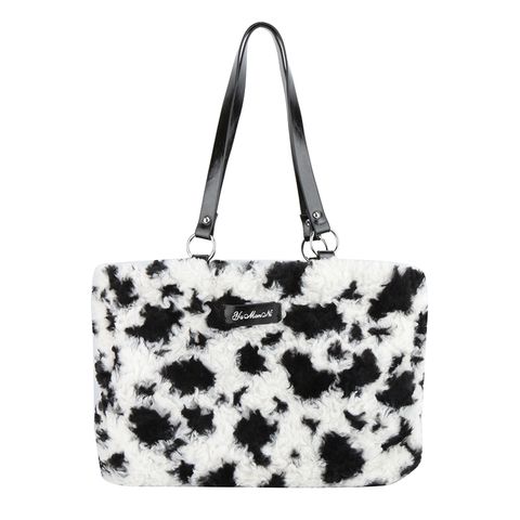 Women's  Plush Color Block Leopard Elegant Vacation Sewing Thread Square Zipper Shoulder Bag Messenger Bag