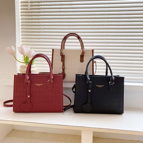 Women's All Seasons Pu Leather Letter Solid Color Classic Style Square Zipper Handbag