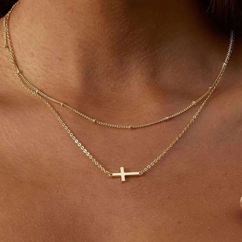 Ig Style Simple Style Cross Alloy Plating Women's Double Layer Necklaces