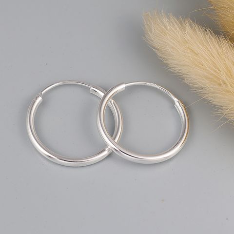 1 Pair Elegant Solid Color Plating Sterling Silver Hoop Earrings