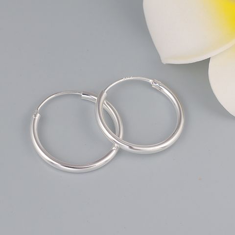1 Pair Elegant Solid Color Plating Sterling Silver Hoop Earrings