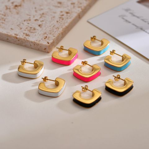 1 Pair Elegant Simple Style Geometric Enamel Plating Stainless Steel Ear Studs