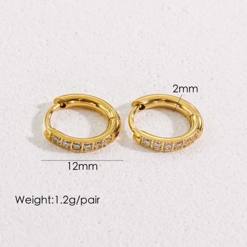 1 Pair Streetwear Solid Color Plating Inlay 304 Stainless Steel Artificial Gemstones 14K Gold Plated Earrings