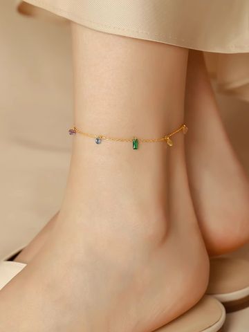 Simple Style Square Stainless Steel Inlay Zircon Women's Anklet