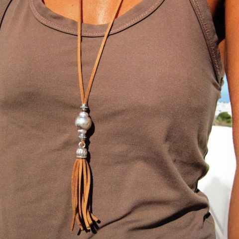 Vintage Style Solid Color Leather Rope Wholesale Long Necklace