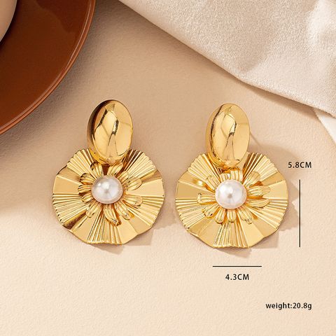1 Pair Elegant Streetwear Geometric Flower Plating Inlay Alloy Artificial Pearls Drop Earrings