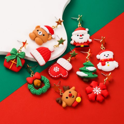 1 Pair Cute Christmas Streetwear Christmas Hat Christmas Tree Santa Claus Alloy Plastic Drop Earrings