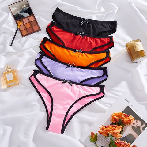 Color Block Bow Knot Seamless Breathable Low Waist Briefs Panties