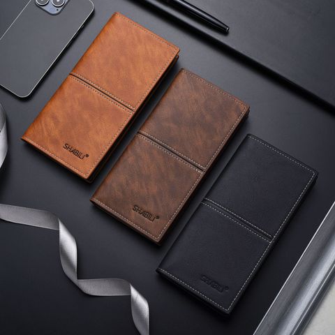 Men's Solid Color Pu Leather Open Long Wallets