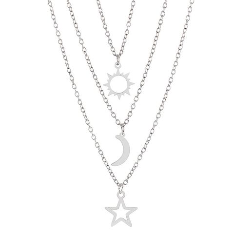 Wholesale Basic Streetwear Sun Star Moon Titanium Steel Pendant Necklace