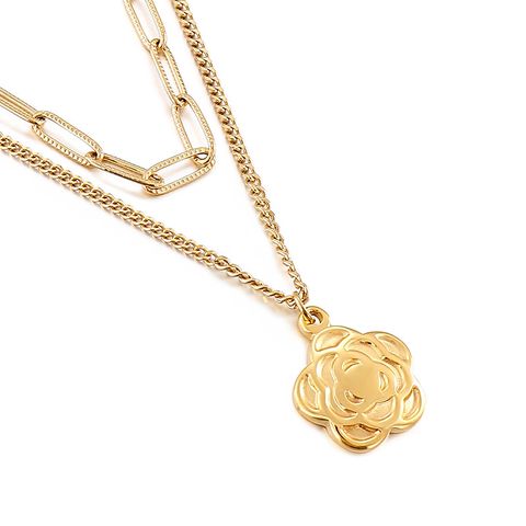 Stainless Steel Titanium Steel 18K Gold Plated Simple Style Plating Chain Flower Pendant Necklace