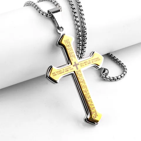 Classic Style Cross Titanium Steel Polishing 18K Gold Plated Men's