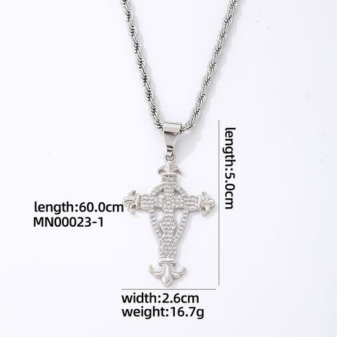 Hip-hop Vintage Style Simple Style Cross Copper Plating Inlay Zircon Gold Plated Silver Plated Men's Pendant Necklace
