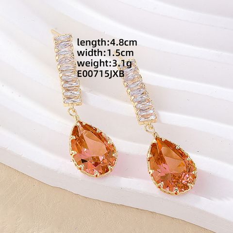 1 Pair IG Style Shiny Water Droplets Plating Inlay Copper Zircon Drop Earrings