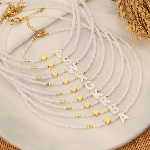 Original Design Simple Style Letter Artificial Crystal Shell Beaded Handmade 18K Gold Plated Women's Necklace