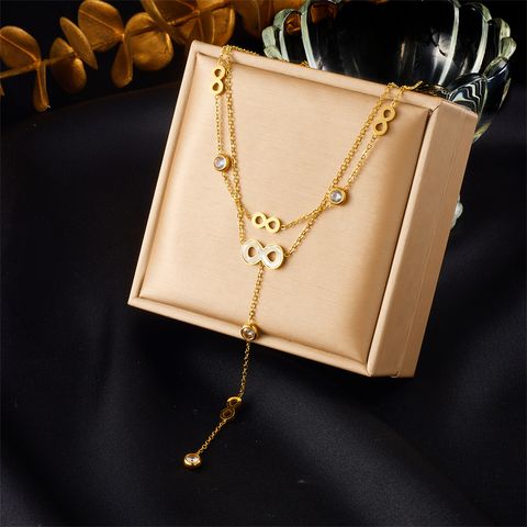 304 Stainless Steel 18K Gold Plated Vintage Style Plating Infinity No Inlaid Double Layer Necklaces