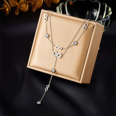 304 Stainless Steel 18K Gold Plated Vintage Style Plating Infinity No Inlaid Double Layer Necklaces