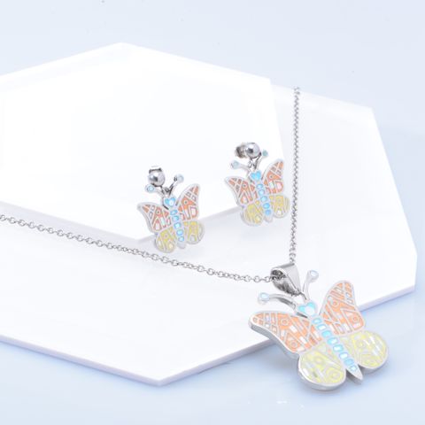 Vintage Style Butterfly Stainless Steel Plating 18k Gold Plated Earrings Necklace