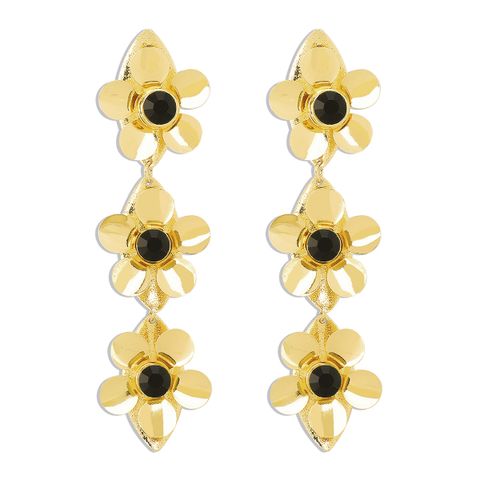 1 Pair Vintage Style Simple Style Flower Inlay Iron Rhinestones Drop Earrings