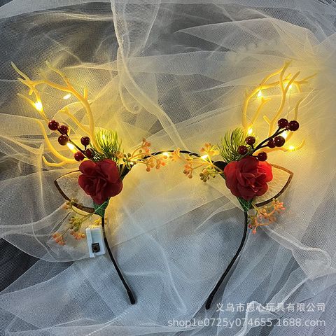 Cute Christmas Luminous Flower Antler Feather Hairband Wholesale