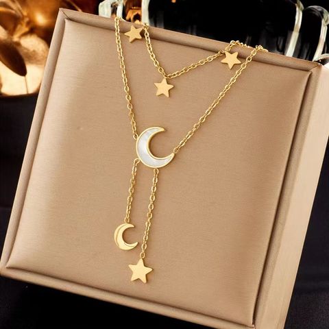 Wholesale Romantic Simple Style Star Moon Stainless Steel Plating Gold Plated Layered Necklaces