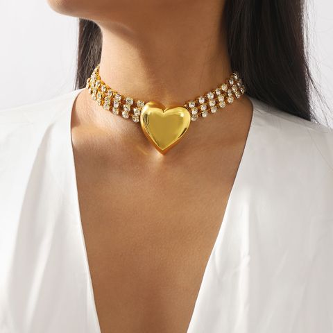 Wholesale Jewelry Modern Style Simple Style Heart Shape Iron Rhinestones Inlay Pendant Necklace