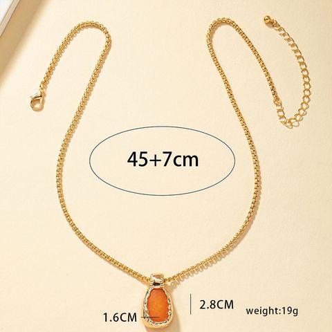 Simple Style Oval 14k Gold Plated Stone Zinc Alloy Wholesale Pendant Necklace
