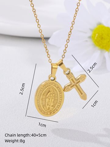 Casual Vintage Style Human Cross Sun Stainless Steel Plating 18k Gold Plated Pendant Necklace