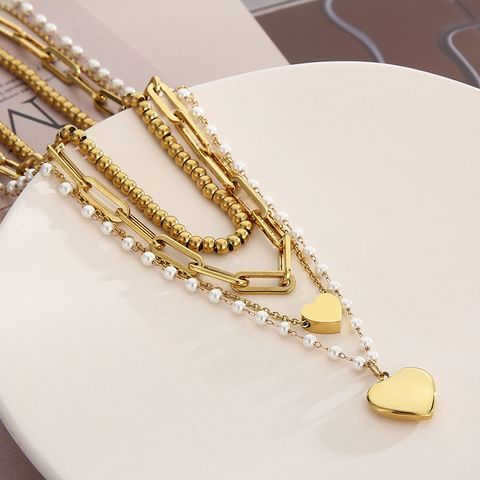 Titanium Steel 18K Gold Plated Basic Plating Heart Shape Sweater Chain