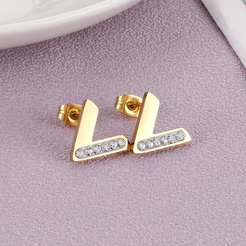 1 Piece Basic Triangle Plating Inlay Stainless Steel Rhinestones 18K Gold Plated Ear Studs