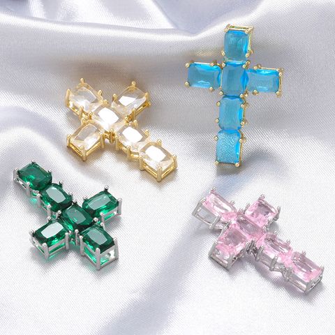 Hip-hop Rock Cool Style Cross Copper Plating Inlay Zircon 18k Gold Plated Charms