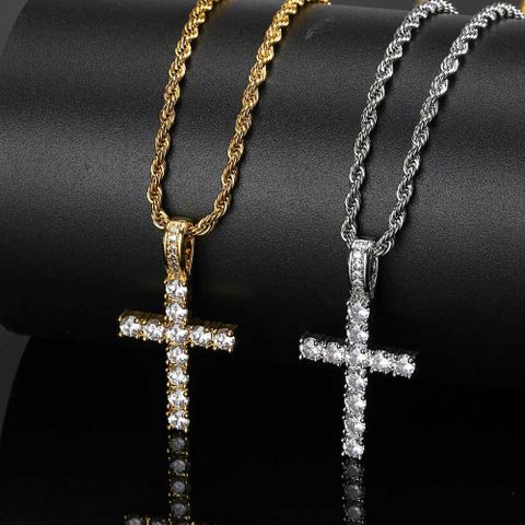Hip-hop Cross Copper Plating Inlay Zircon Men's Pendant Necklace