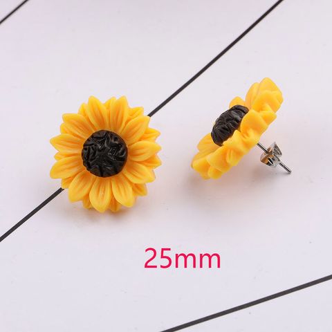 1 Pair Simple Style Sunflower Stainless Steel Resin Resin None Ear Studs