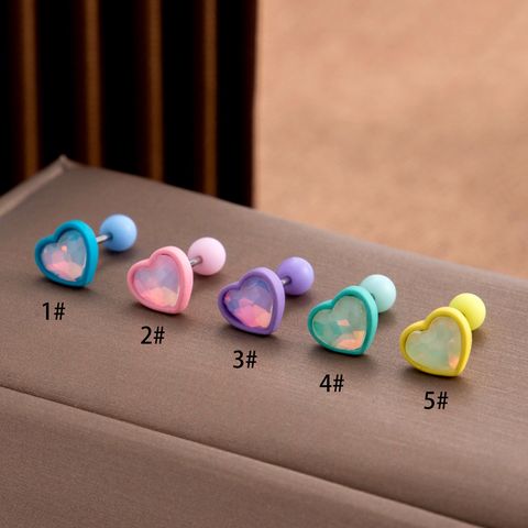 1 Piece Ear Cartilage Rings & Studs Sweet Simple Style Heart Shape 316 Stainless Steel  Copper Plating Inlay Zircon