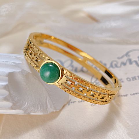 Vintage Style French Style Color Block 304 Stainless Steel Natural Stone Natural Stone Bangle In Bulk