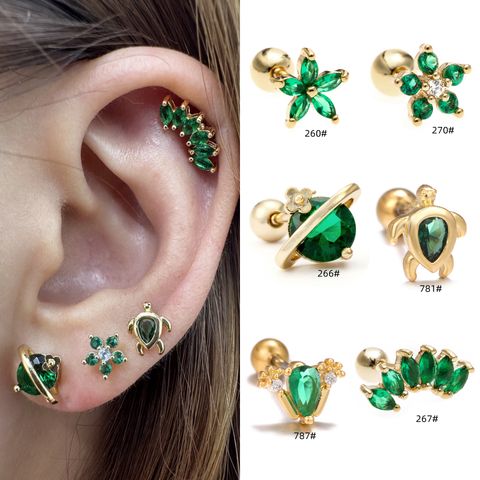 1 Piece Ig Style Simple Style Tortoise Flower Plating Inlay Brass Zircon 18k Gold Plated White Gold Plated Ear Studs