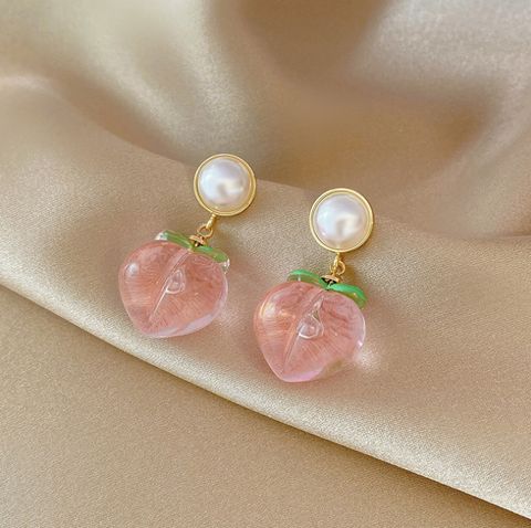 1 Pair Cute Heart Shape Inlay Stainless Steel Artificial Pearls Drop Earrings