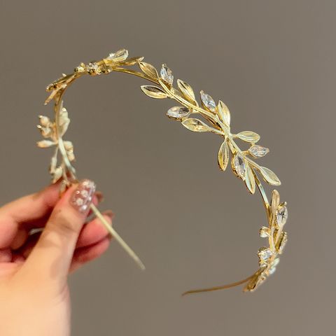 Sweet Pastoral Leaf Alloy Inlay Zircon Hair Band