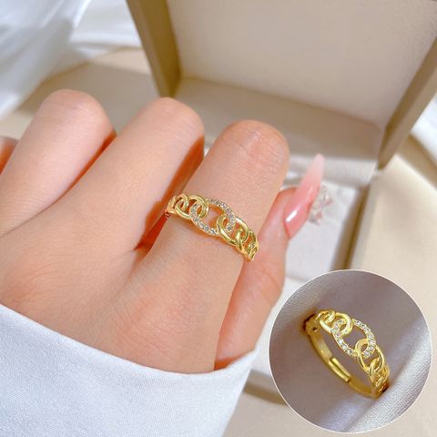 Brass Simple Style Classic Style Plating Inlay Solid Color Artificial Gemstones Open Rings