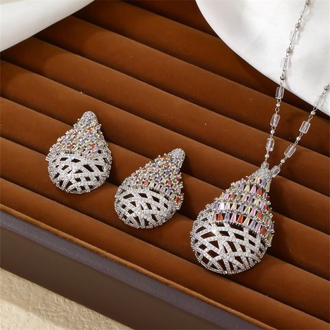 Lady Romantic Water Droplets Copper Plating Hollow Out Inlay Earrings Necklace